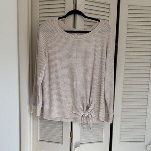 nine britton Beige Waffle Knit Tie-Front Top